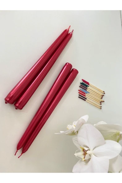 GİTA SHOPPİNG 2’li Metalik Parlak Uzun Kırmızı Renk Şamdan Mum - 2