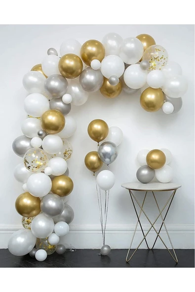 Laviyosa 60 Adet Gold Beyaz Gümüş Doğum Günü Balonları