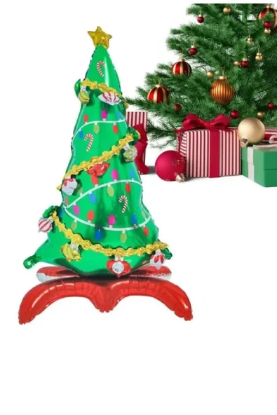 Bkmc Kırmızı Ayaklı Çam Ağacı Folyo Balon Yılbaşı Çam Ağacı Folyo Balonu - Resim 2