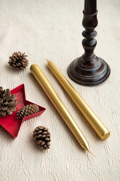 NEW COLORS CANDEL Losh Candle Metalik Gold Şamdan Mumu 25 Cm 2 Adet