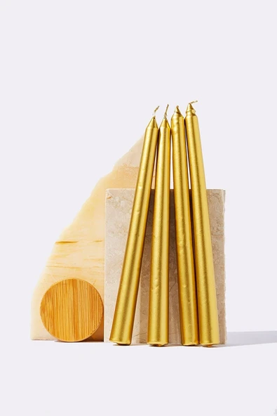 Bkmc 4 Lü Altın Yaldız Gold Şamdan Mumu