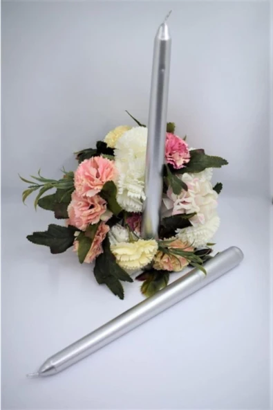 NEW COLORS CANDEL Şamdan Mum Metalik Gümüş 25 cm 2 Adet