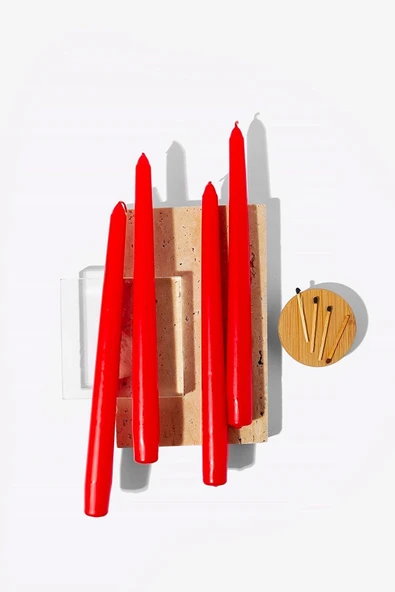 Bkmc 4'lü Set Kırmızı Şamdan Mumu