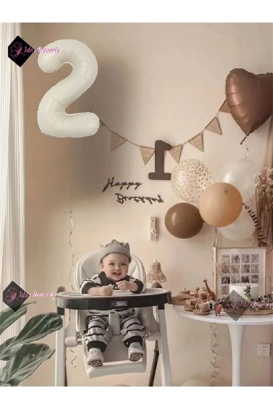Bkmc 10 Adet Balonlu Kahverengi Kalp Folyolu ,Krem 2 yaş Folyo Balon