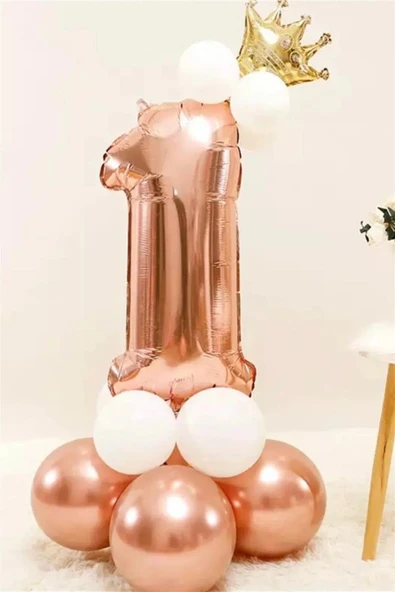 Bkmc Rose 1 Rakamı Taçlı Balon Set - Resim 4