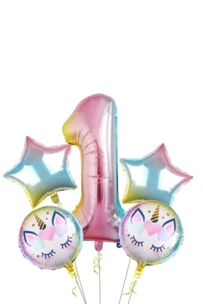 Bkmc Lüks Yaş Unicorn Gökkuşağı Folyo Balon Set 5 Li ürün görseli