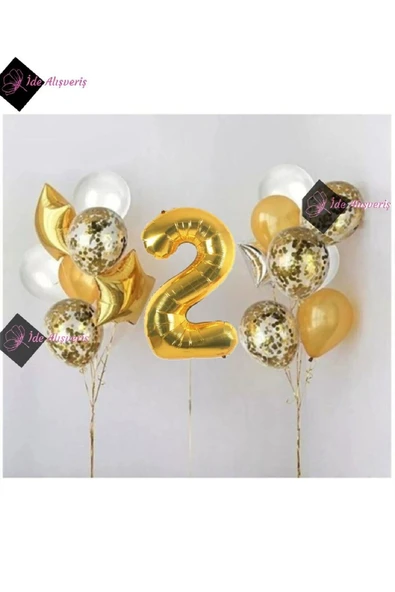 Bkmc 2 Yaş Gold Folyo Balon Şeffaf Balon Seti Doğum Günü Parti Seti - 2