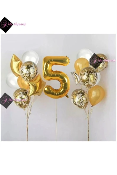 Bkmc 5 Yaş Gold Folyo Balon Şeffaf Balon Seti Doğum Günü Parti Seti - Resim 2