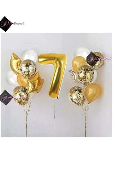Bkmc 7 Yaş Gold Folyo Balon Şeffaf Balon Seti Doğum Günü Parti Seti