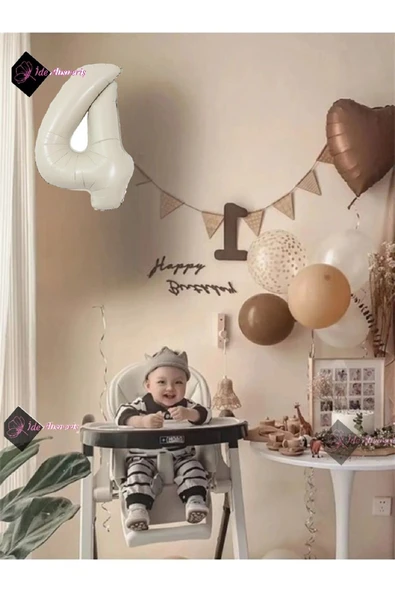 Bkmc 10 Adet Balonlu Kahverengi Kalp Folyolu ,Krem 4 yaş Folyo Balon