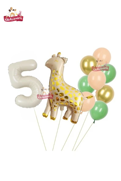 Bkmc Zürafa 5 Yaş Krem Folyo Balonlu Doğum Günü Parti Seti ürün görseli 1