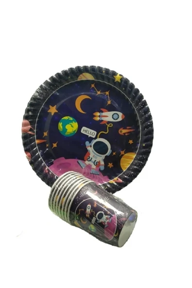 Bkmc Uzay Temalı 8`li Kağıt Tabak Bardak Seti - Resim 3