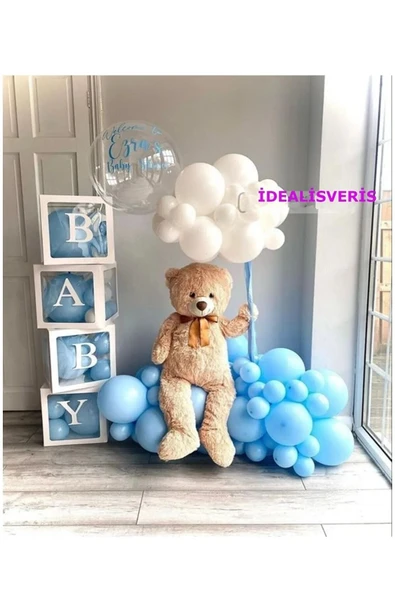 Bkmc Baby Kutulu Mavi Beyaz Doğum Günü Seti Happy Bırthday ürün görseli 1