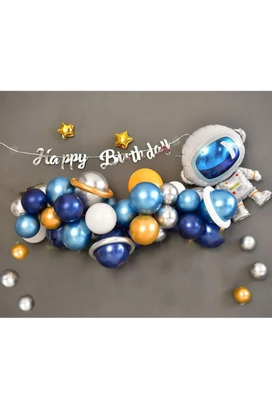 Bkmc Uzay Astranot Temalı Happy Birthday Kaligrafi Set Doğum Günü Süsü