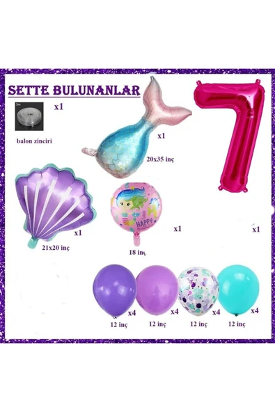 Bkmc Küçük 7 Yaş Deniz Kızı Temalı Doğum Günü Parti Kutlama Seti Konsept - Resim 2