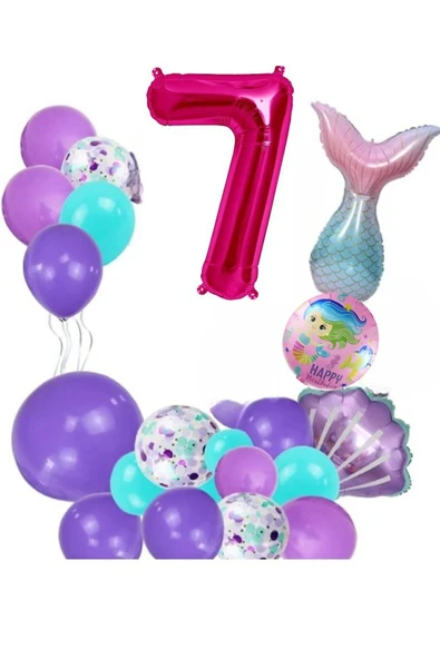 Bkmc Küçük 7 Yaş Deniz Kızı Temalı Doğum Günü Parti Kutlama Seti Konsept - Resim 3