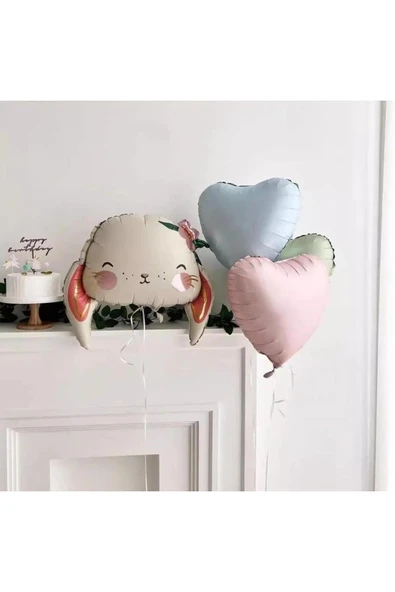 Bkmc Sevimli Floral Tavşan - Kalp Balon Demeti Balon Seti 4 Parça - Resim 3
