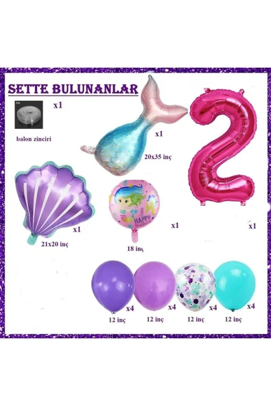 Bkmc Büyük 2 Yaş Deniz Kızı Temalı Doğum Günü Parti Kutlama Seti Konsept - 2