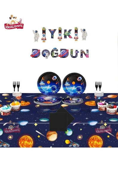 Bkmc 16 Kişilik Uzay Doğum Günü Partisi Malzemeleri İYİKİ DOĞDUN BANNERLI Çocuklar İçin Parti Dekorasyonu - Resim 2