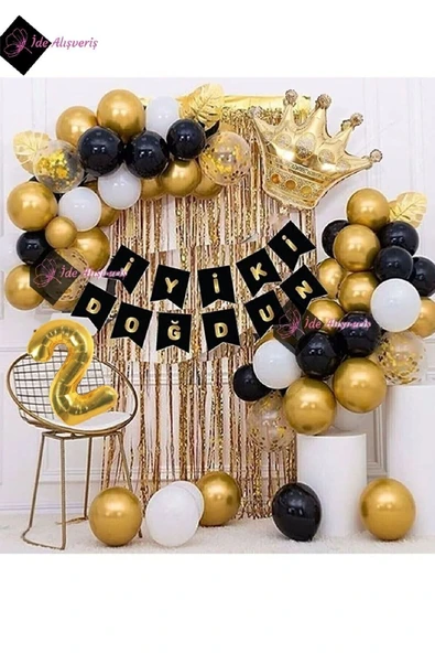 Bkmc 2 Yaş Kral Taçlı Balon Zinciri Doğum Günü Seti Iyi Ki Doğdun Doğum Günü ürün görseli 1