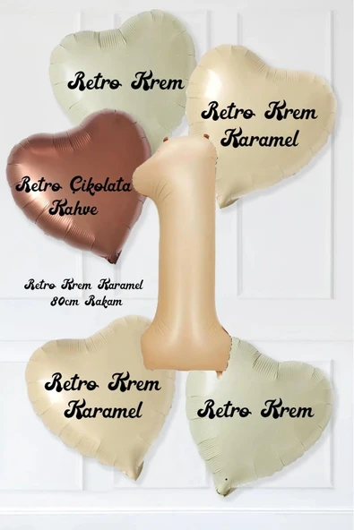 Bkmc Retro Krem Karamel Kahve Kalpli Bej Yaş Rakam Balon Seti Retro Doğum Günü Parti Seti Süsü - Resim 2