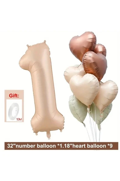 Bkmc BEJ RAKAM YAŞ FOLYO BALONLU KALP BUKETİ DOĞUM GÜNÜ PARTİ SETİ SÜSÜ ürün görseli 1
