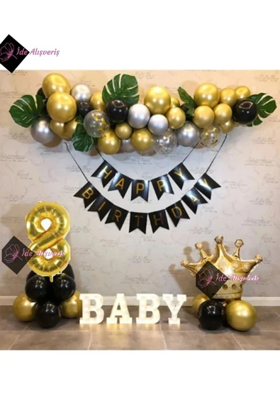 Bkmc Kral Taçlı 8 Yaş Happy Bırthday Doğum Günü Seti - Resim 2