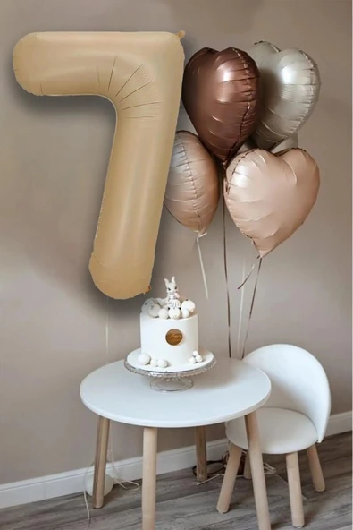 Bkmc Retro Krem Karamel Kahve Kalpli Bej Yaş Rakam Balon Seti Retro Doğum Günü Parti Seti Süsü