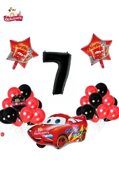 Bkmc Araba Yıldız 7 Yaş Folyolu Siyah Kırmızı Doğum Günü Parti Seti ürün görseli