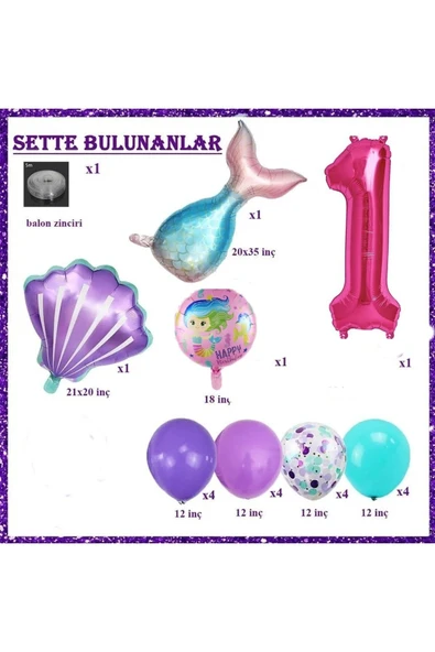 Bkmc Büyük 1 Yaş Deniz Kızı Temalı Doğum Günü Parti Kutlama Seti Konsept - Resim 2