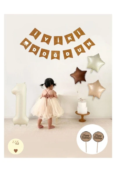 Bkmc Krem Rakam Folyo Balon Retro Yıldız Folyo Balon Seti Kraft İyiki Doğdun Yazı Banner ürün görseli