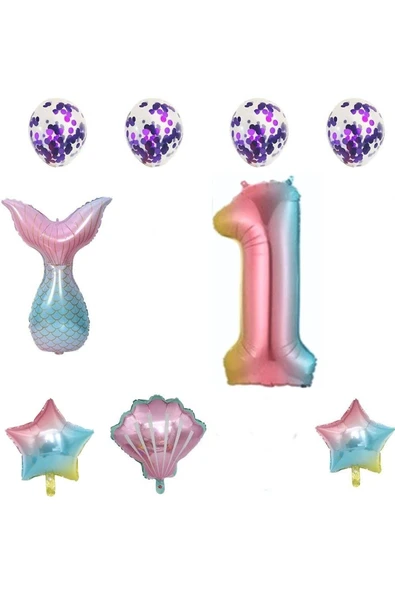 Bkmc 1 Yaş Gökkuşağı Deniz Kızı Balonları Doğum Günü Partisi Malzemeleri Doğum Günü Partisi Süslemeleri ürün görseli 1