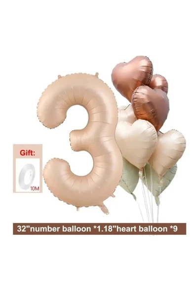 Bkmc BEJ RAKAM YAŞ FOLYO BALONLU KALP BUKETİ DOĞUM GÜNÜ PARTİ SETİ SÜSÜ - Resim 2