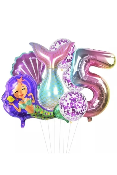 Bkmc Deniz Kızı Kuyruğu Deniz Kabuğu Gökkuşağı Rakam Balon Pullu Şeffaf Balonlu Deniz Kızı Konsepti ürün görseli 1