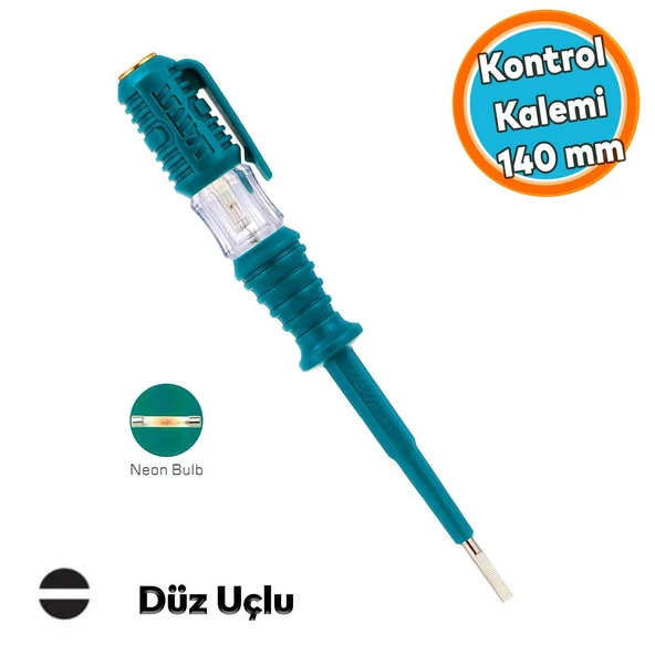 Kontrol Kalemi 140 mm Elektrik Priz Faz Voltaj Kontrol Tornavidası Düz Uçlu THT291408