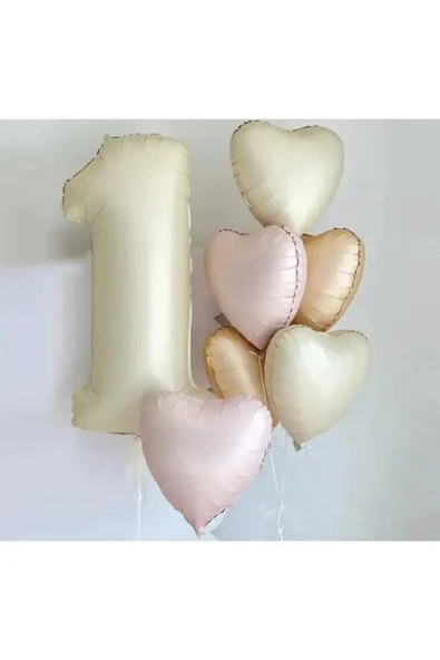 Laviyosa Yaş Balonlu Retro Pembe Deniz Kumu Doğal Renkler 7 Parça Doğum Günü Parti Seti Süsü - Resim 3