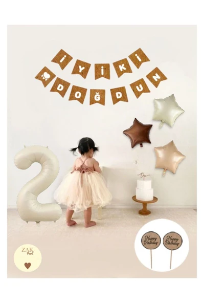Bkmc Krem Rakam Folyo Balon Retro Yıldız Folyo Balon Seti Kraft İyiki Doğdun Yazı Banner - Resim 2