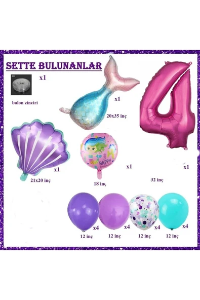 Bkmc Küçük 4 Yaş Deniz Kızı Temalı Doğum Günü Parti Kutlama Seti Konsept - 2