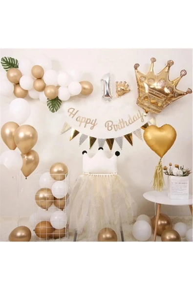 Bkmc Gümüş Yaşlı Kral Taçlı Yaş Doğum Günü Balon Seti - 2