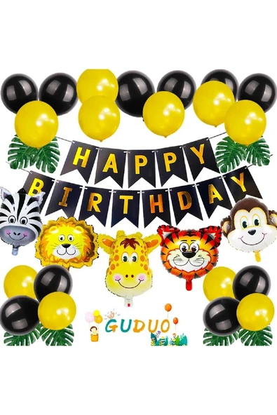 Bkmc Safari Temalı Siyah Sarı Balonlu Doğum Günü Süsü Parti Seti - Resim 2