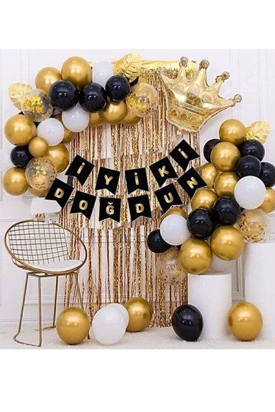 Mini Parti Mini Party Store Kral Taçlı Balon Zinciri Doğum Günü Seti Iyi Ki Doğdun Doğum Günü ( S02 )
