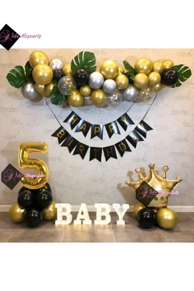 Bkmc Kral Taçlı 5 Yaş Happy Bırthday Doğum Günü Seti - Resim 2