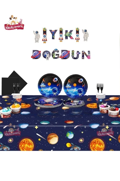 Bkmc 16 Kişilik Uzay Doğum Günü Partisi Malzemeleri İYİKİ DOĞDUN BANNERLI Çocuklar İçin Parti Dekorasyonu ürün görseli 1