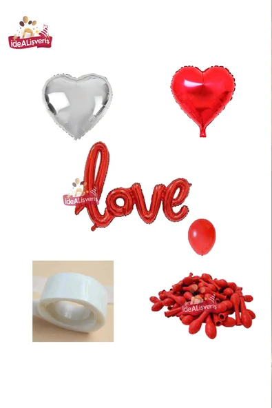 Bkmc Sevgililer Günü Kalp Folyolu Gümüş Kırmızı Set - Resim 2