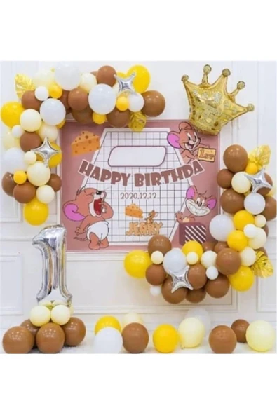 Bkmc SARI KAHVERENGİ  BALONLU KRAL TAÇ FOLYOLU KONSEPT YAŞ RAKAMLI DOĞUM GÜNÜ PARTİ SÜSLEME SETİ ürün görseli