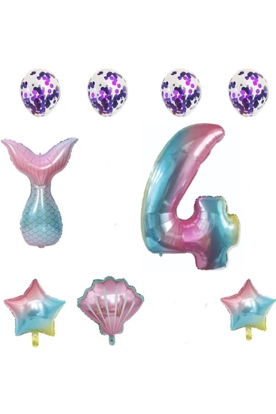 Bkmc 4 Yaş Gökkuşağı Deniz Kızı Balonları Doğum Günü Partisi Malzemeleri Doğum Günü Partisi Süslemeleri - Resim 4