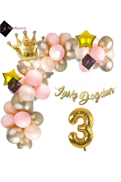 Bkmc 3 Yaş Lüks Doğum Günü Balon Seti Gold Pembe Doğum Günü Parti Süsü - 2