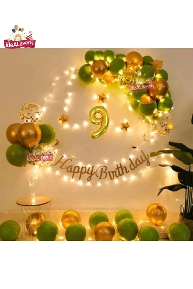 Bkmc 9 Yaş Led Işıklı Gold Küfyeşili Balon Kemer Kiti Doğum Günü Parti Seti Süsü