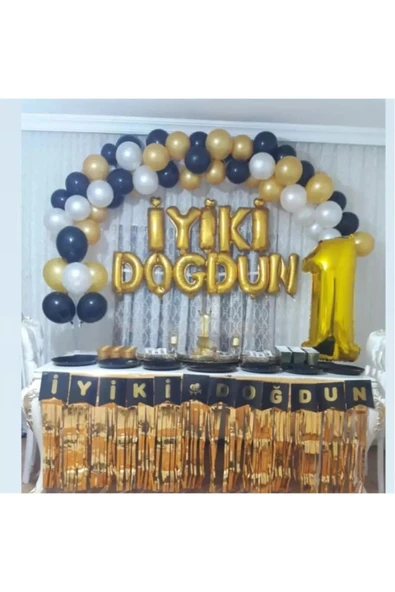 BKMC PARTY Yaş Folyolu Dogum Gunu Seti Gold Siyah Doğum Günü Parti Seti Süsü