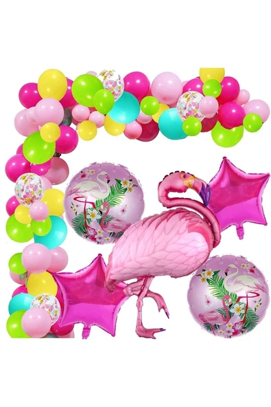 Bkmc Flamingo Temalı 55 Adet Balonlu Doğum Günü Süsü Partisi Balon Zincir Seti - 2